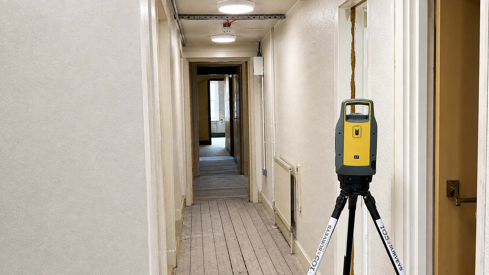 Measured Floor Plans Laser Scan — 105 Surveys surveyor with Trimble X7 laser scanner on site